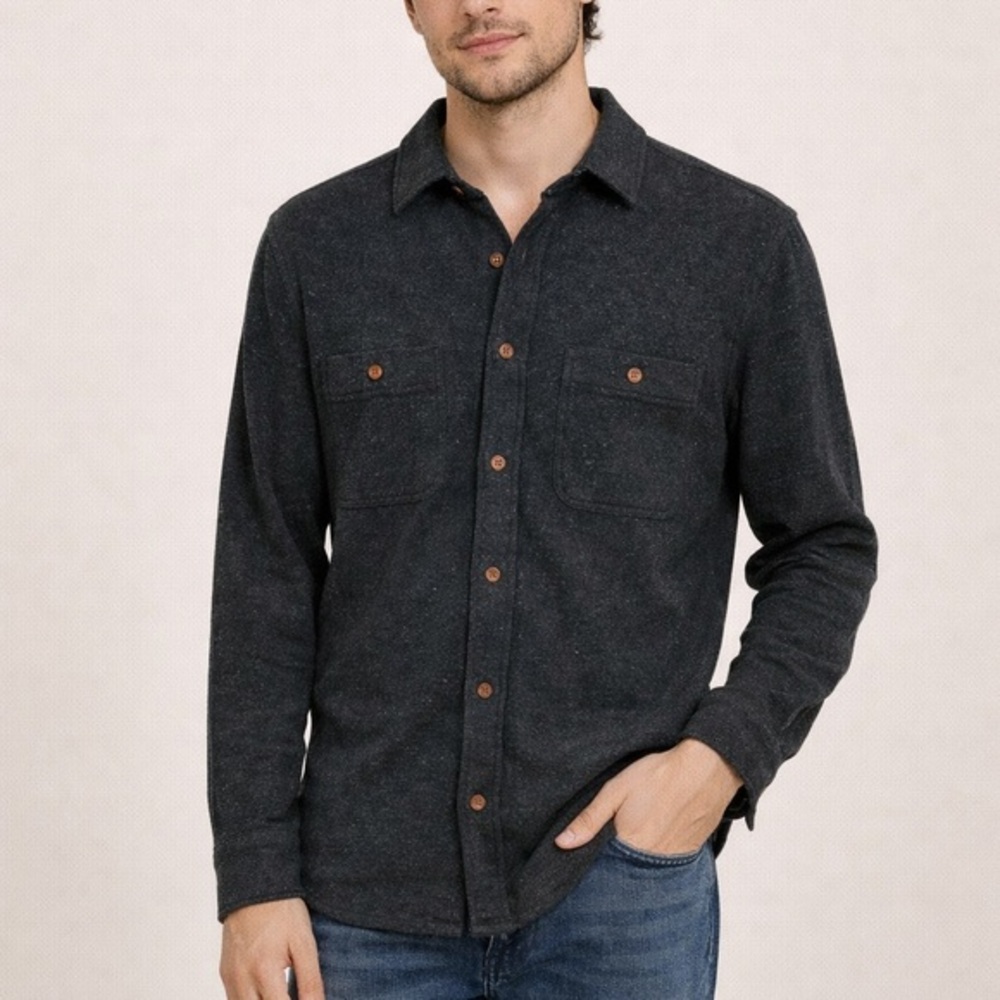 Faherty Brushed‎ Alpine Flannel Shirt Washed Black Grey Organic Cotton Mens XS